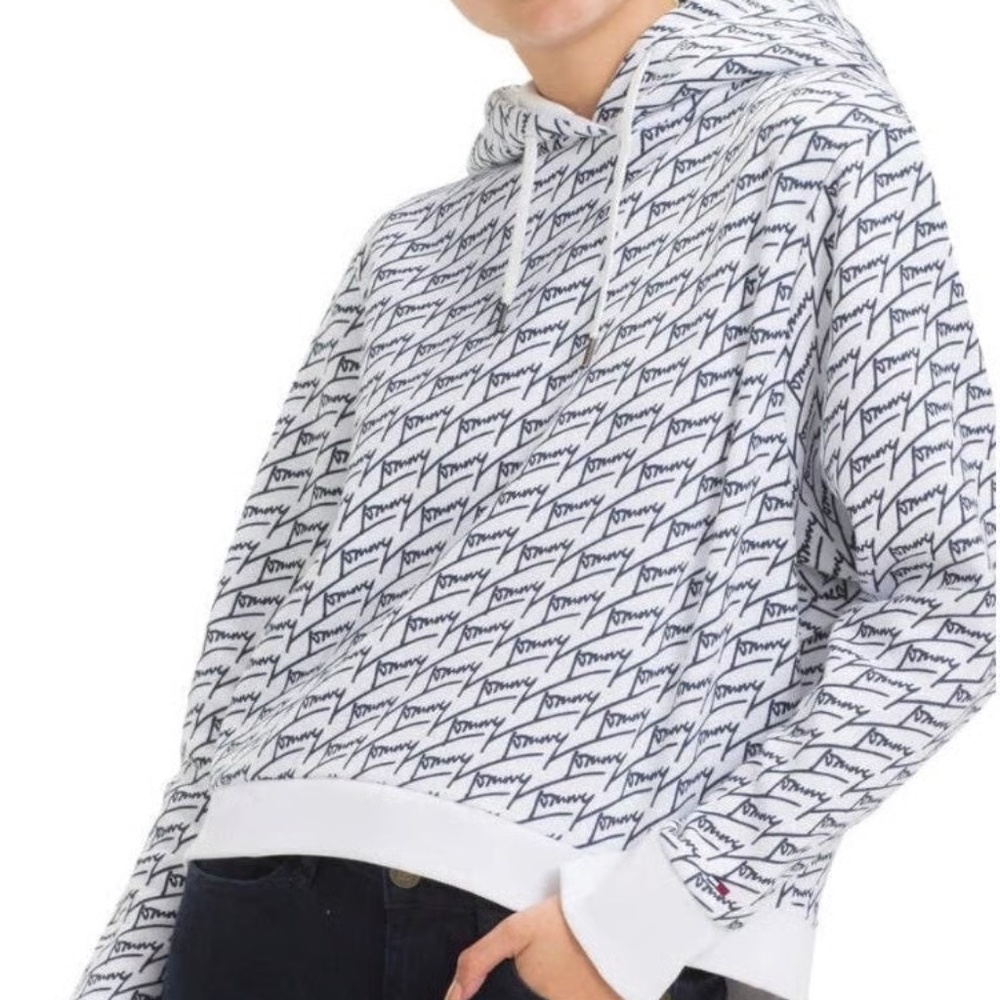 Tommy Hilfiger‎ Tommy Jeans Sports Crop All-OverLogo Hoodie Sz S